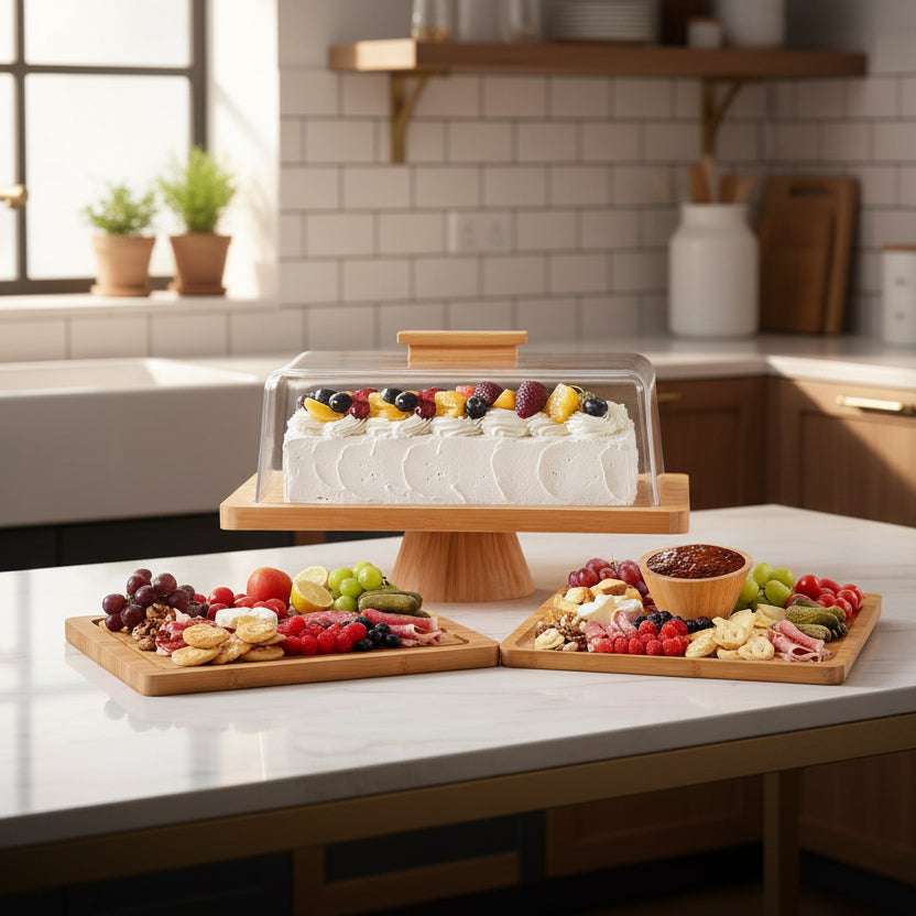 Multifunctional Cake Stand with Acrylic Dome by Luxecart