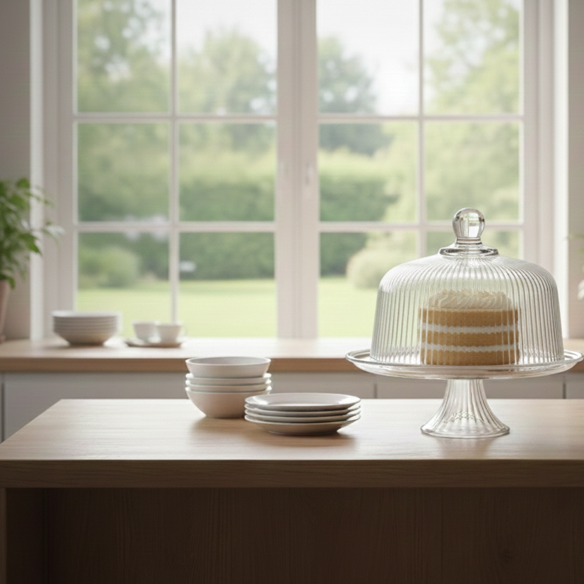 Glass Cake Stand with Dome – Classic Style By Luxecart